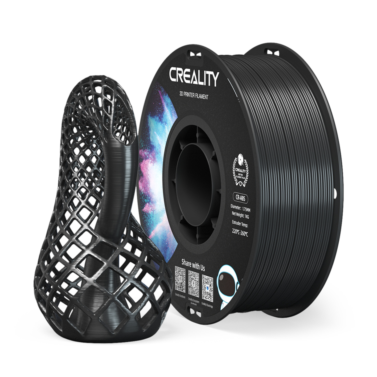 Creality CR-ABS Filament - Black 1kg Roll - 1.75mm
