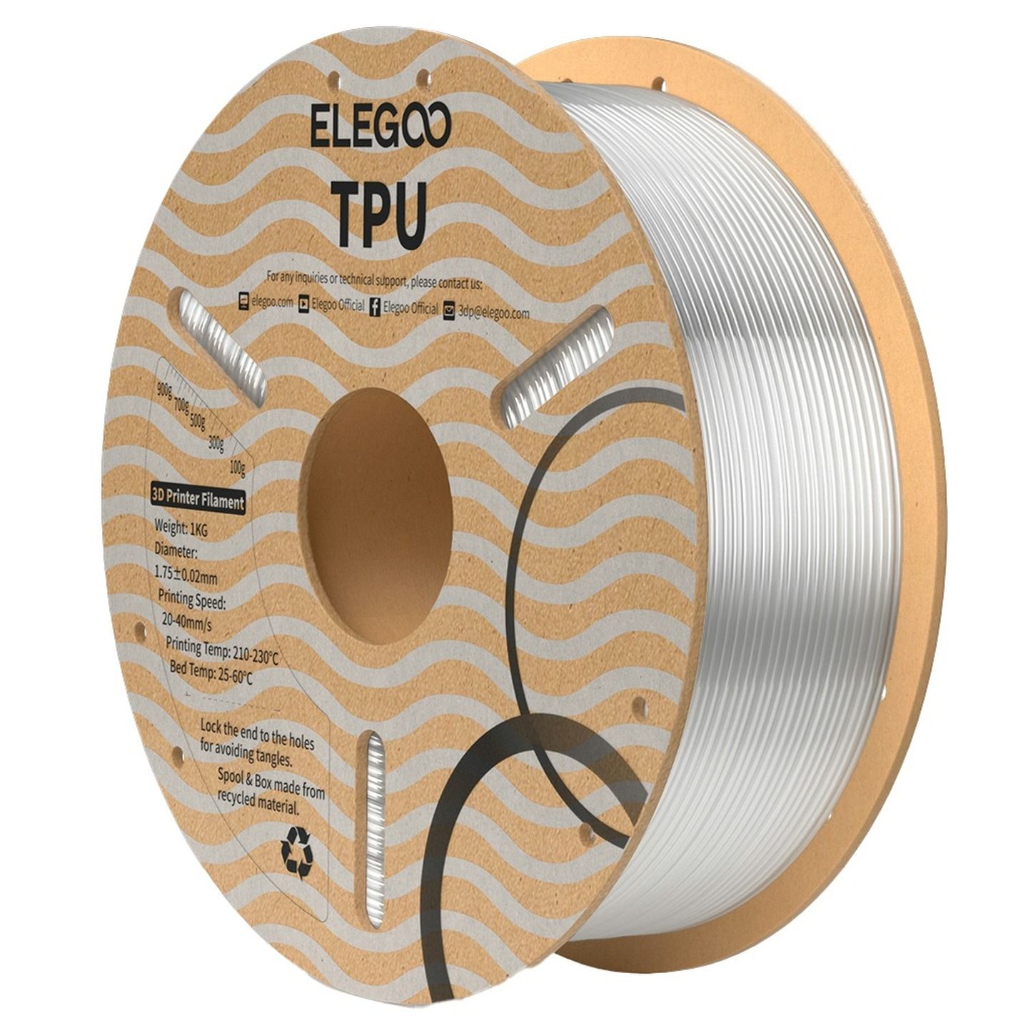 Elegoo TPU 95A filament Clear 1.75mm 1kg
