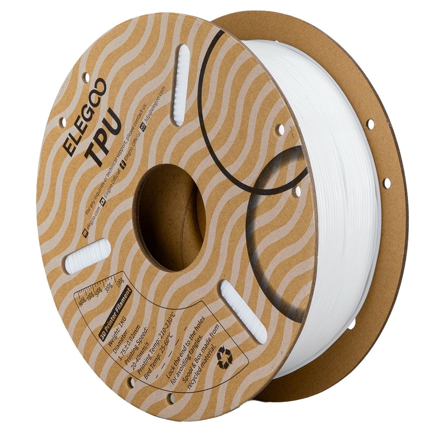 Elegoo TPU 95A filament White 1.75mm 1kg